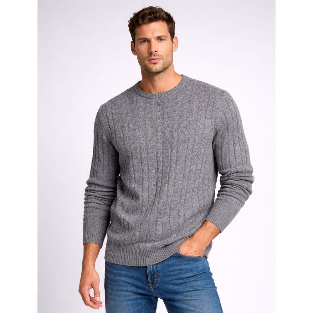 C/89MEN 100% Cashmere Cable Knit Sweater Mens M Gray Crewneck Luxury Soft